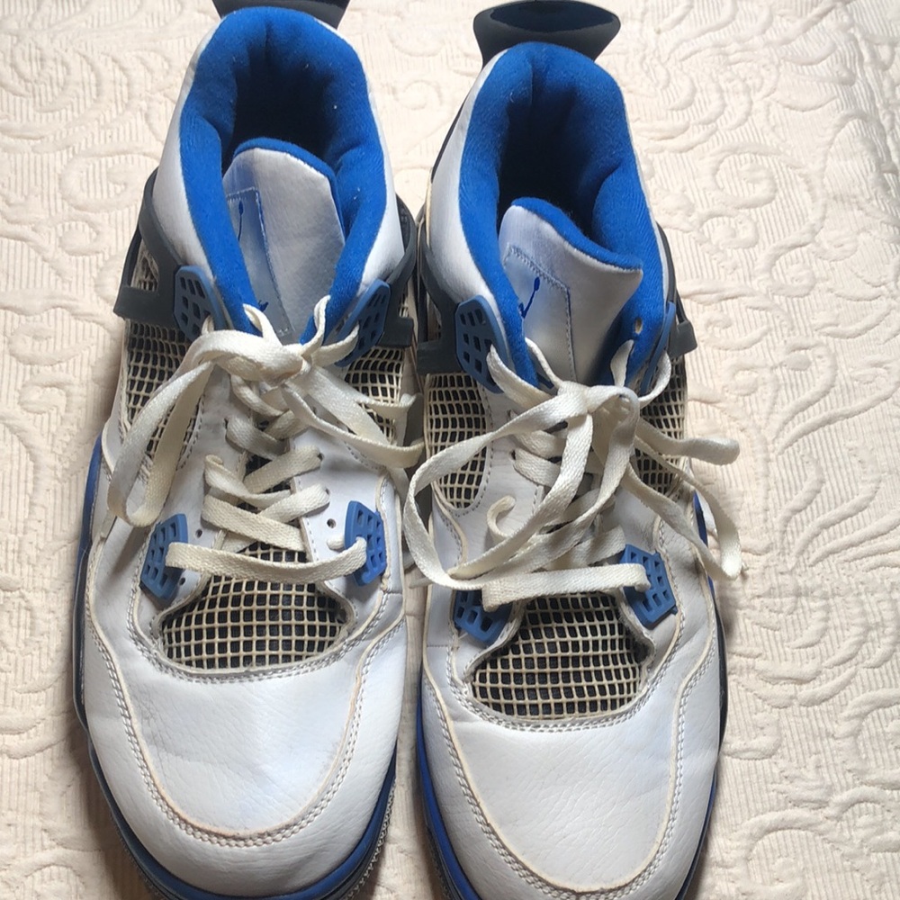 White and Blue rare hi - top military blues Jordan Y2k flight air sneakers